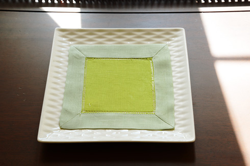 MultiColored Hemstitch Cocktail Napkin.Bright Green Mellow Green